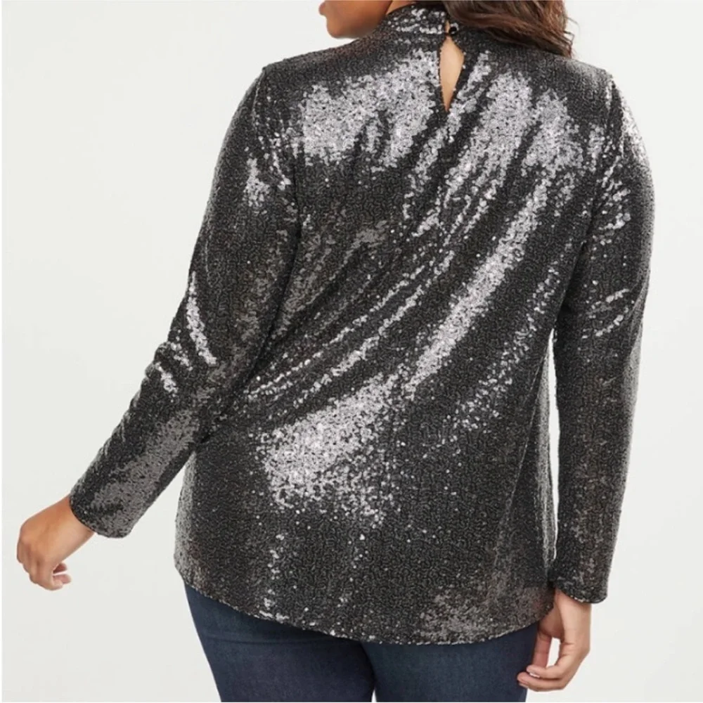 Lane Bryant Sequin Black Mockneck Top NWT - Picture 4 of 6